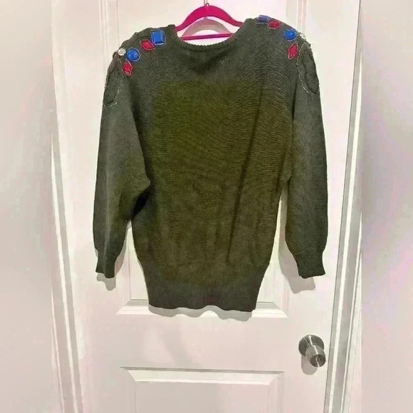 Priscilla Size S Beaded Sequin Vintage Green Sweater - Picture 4 of 4